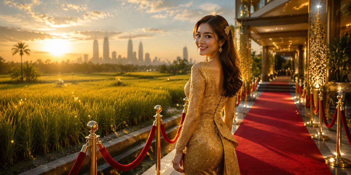 Wanita bertudung dengan memakai kebaya sedang bermain permainan kasino